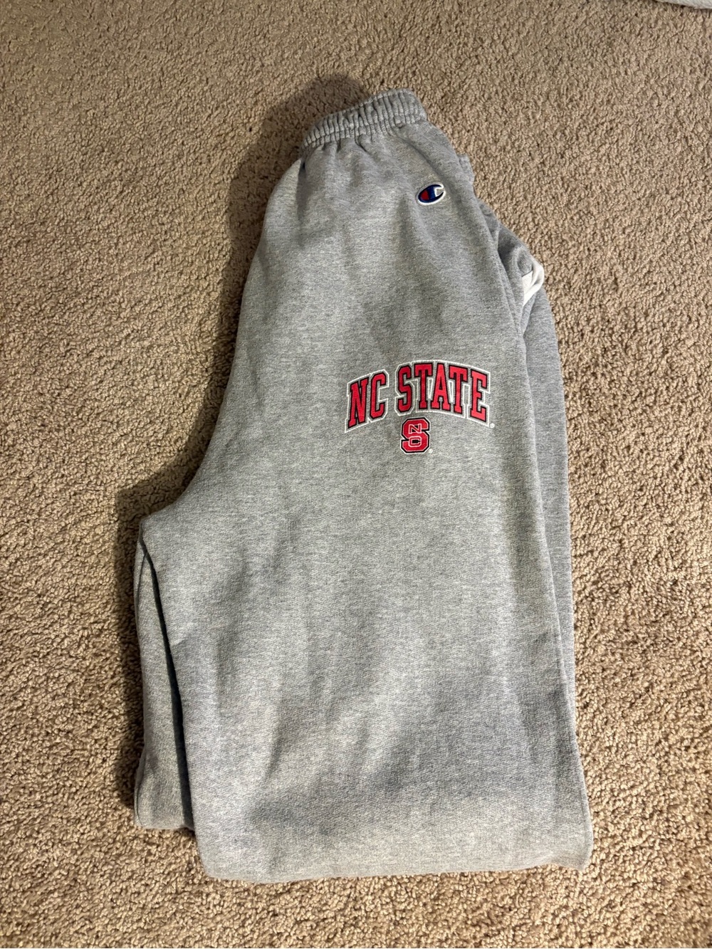 Champion Gray Sweatpants with Red NC State Logo